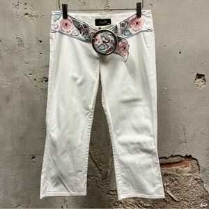 Angels Vintage Y2K Capri Crop Embroidered Floral Chunky Buckle Jeans 7 30 Disco